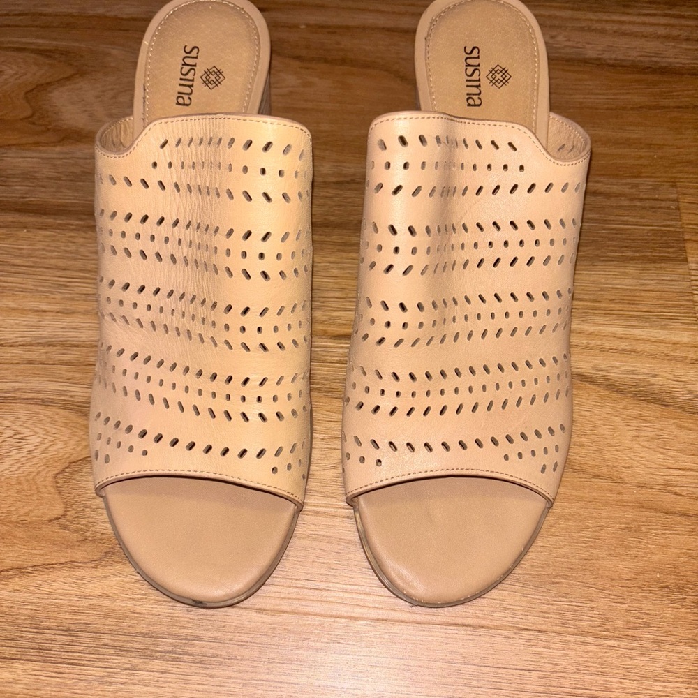 Susina Beige Perforated Mules